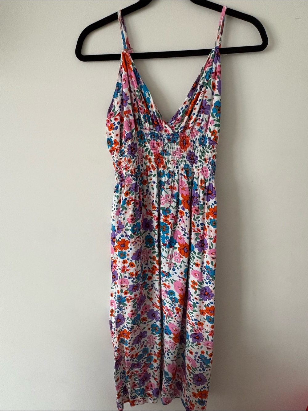 Floral V-Neck Spaghetti Strap Midi Dress - White Multi